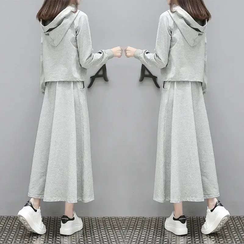 Women Long Sweater Dress Grey Loose Fit Large - Image 3