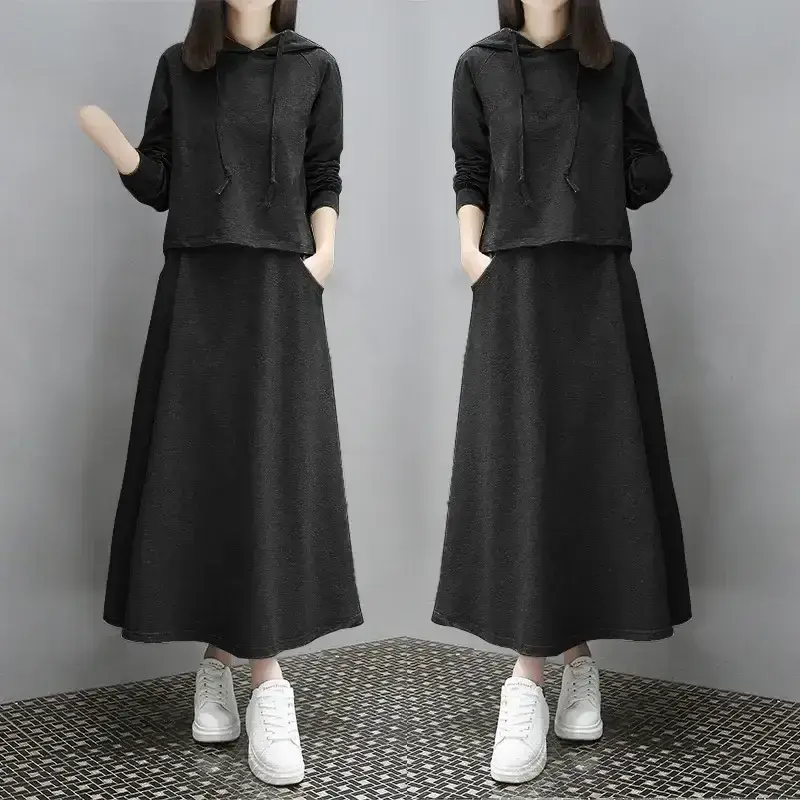 Women Long Sweater Dress Grey Loose Fit Large - Image 4