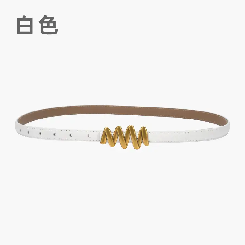 Genuine Leather Waist Chain Belt Light Gray Adjustable Cover