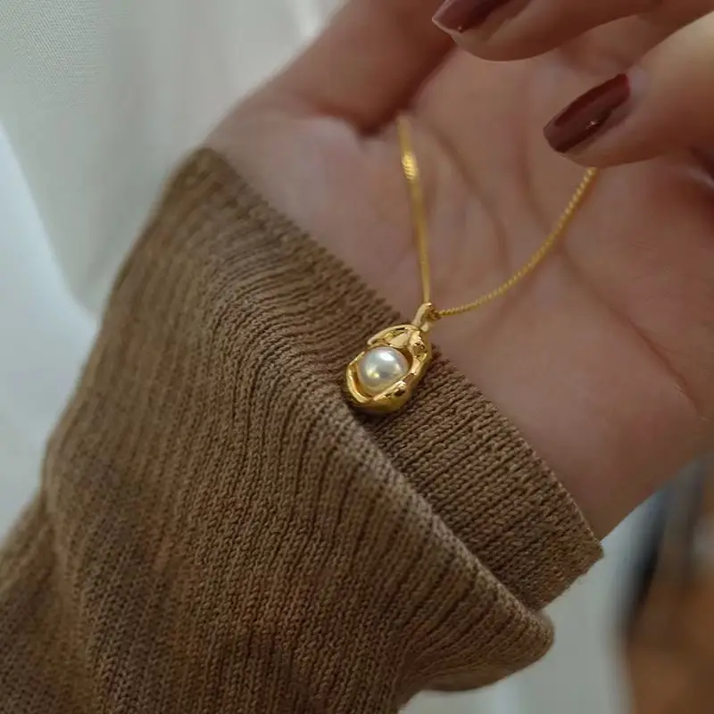 天然珍珠项链小金豆14K金 简约日常感锁骨链