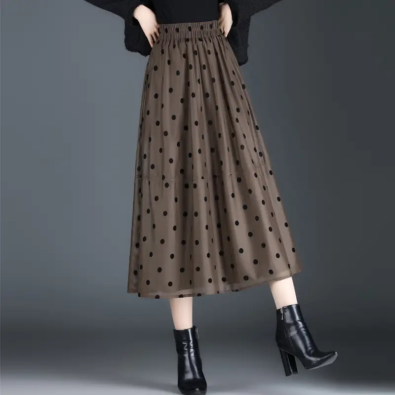 Black Polka Dot Mesh Skirt Double Sided Elastic Waist Large Swing - Image 6