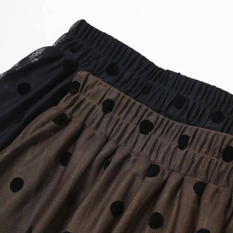 Black Polka Dot Mesh Skirt Double Sided Elastic Waist Large Swing - Image 7