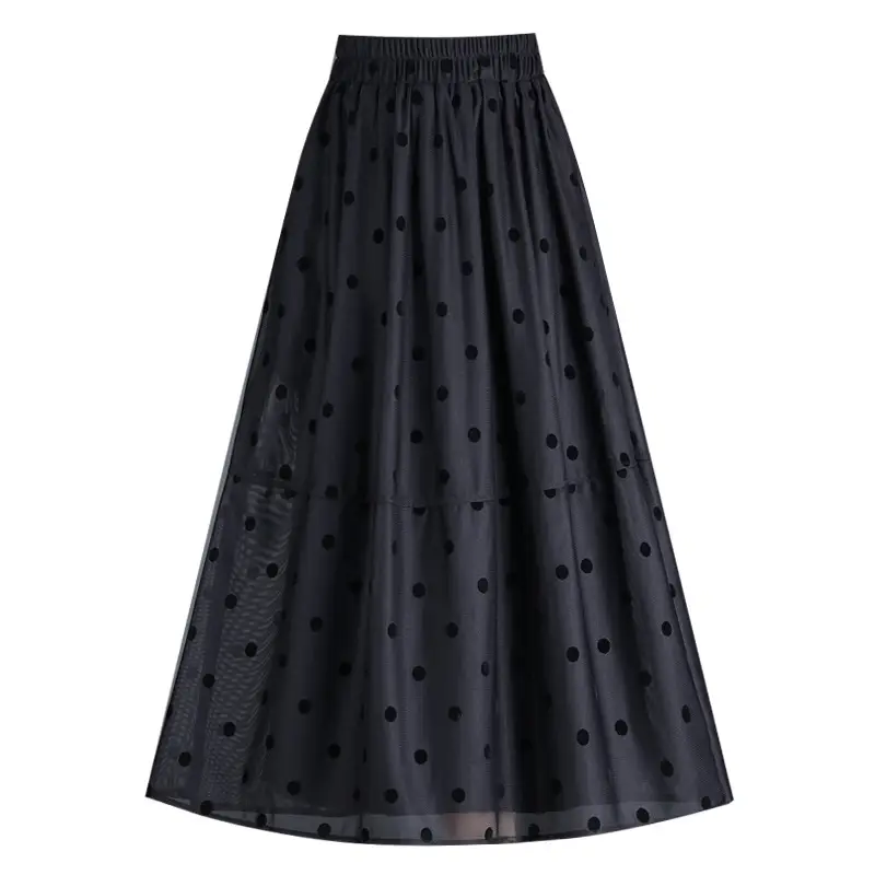 Black Polka Dot Mesh Skirt Double Sided Elastic Waist Large Swing - Image 8