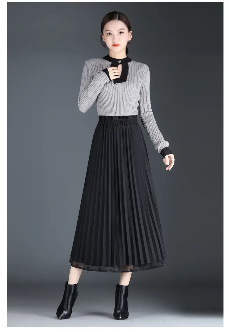 Black Polka Dot Mesh Skirt Double Sided Elastic Waist Large Swing — feature 15