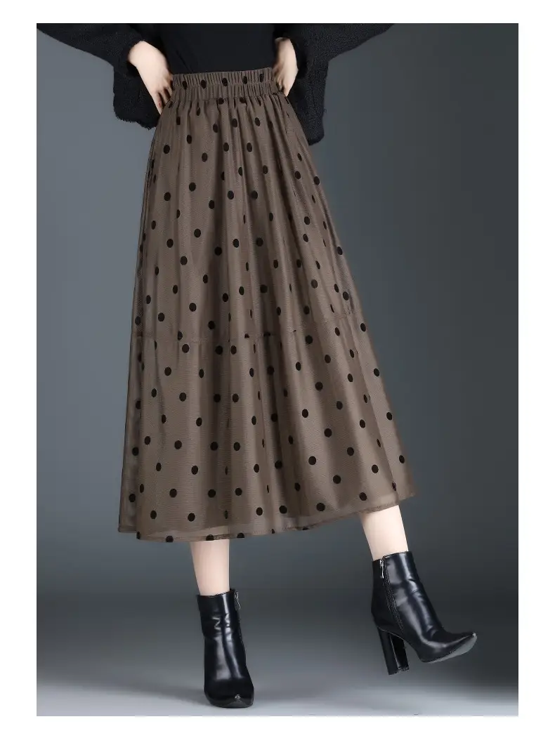 Black Polka Dot Mesh Skirt Double Sided Elastic Waist Large Swing — feature 17