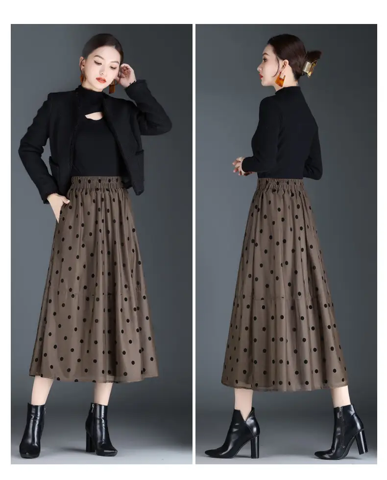 Black Polka Dot Mesh Skirt Double Sided Elastic Waist Large Swing — feature 18