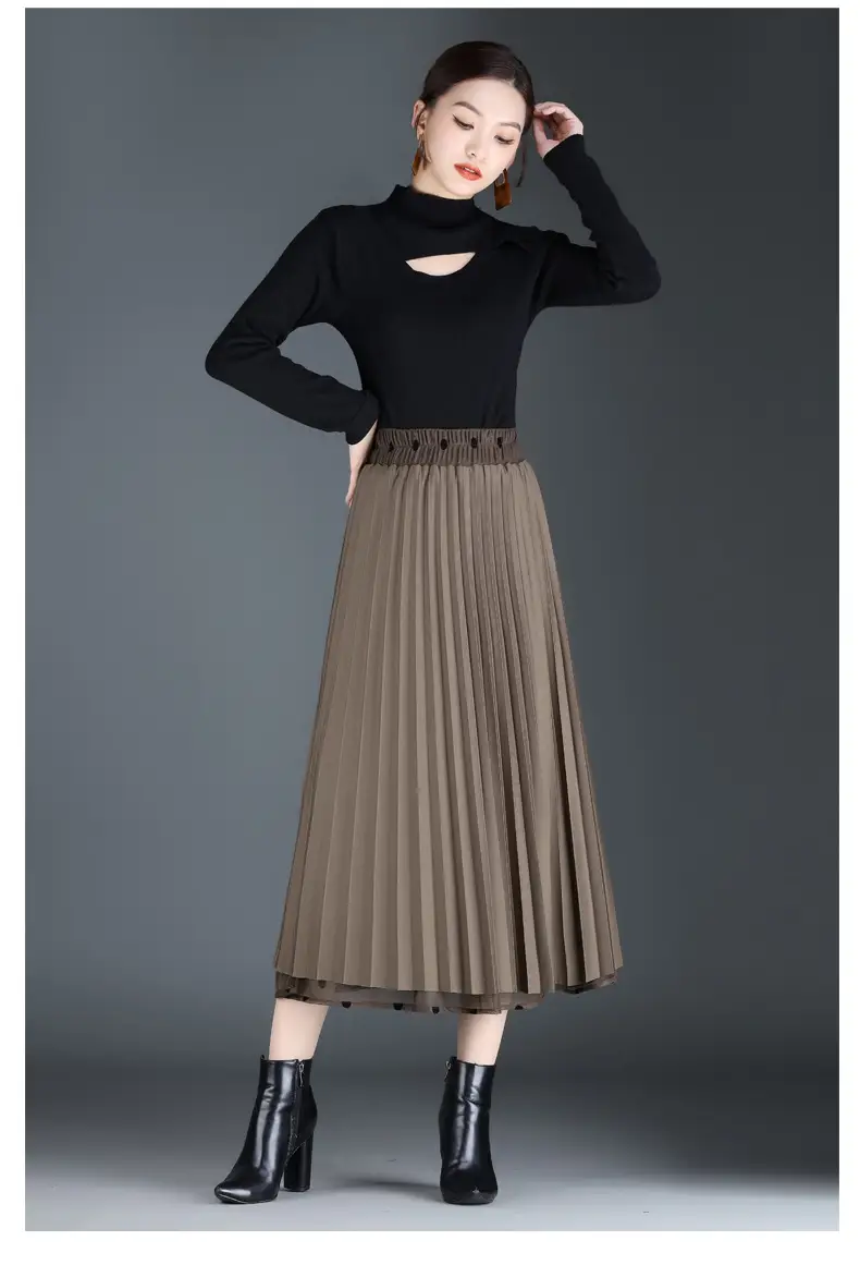 Black Polka Dot Mesh Skirt Double Sided Elastic Waist Large Swing — feature 20