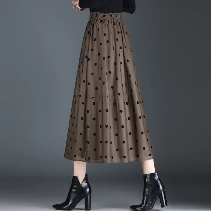 Black Polka Dot Mesh Skirt Double Sided Elastic Waist Large Swing - Image 2