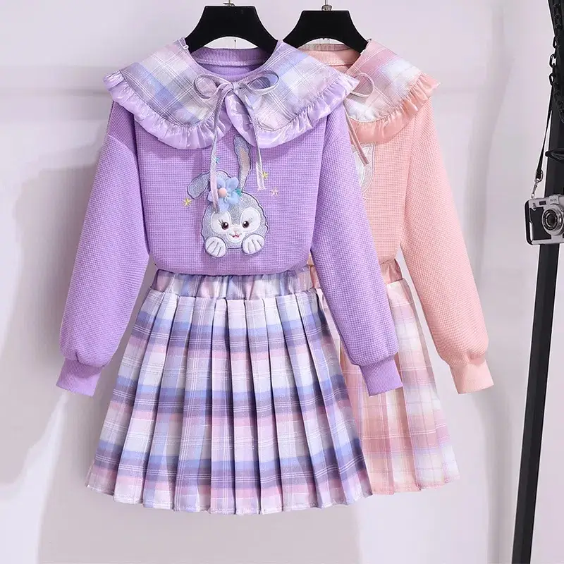 Girls Purple Bunny Hoodie Sweatshirt Set - Image 3