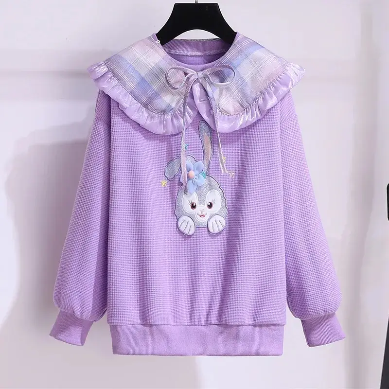 Girls Purple Bunny Hoodie Sweatshirt Set - Image 4