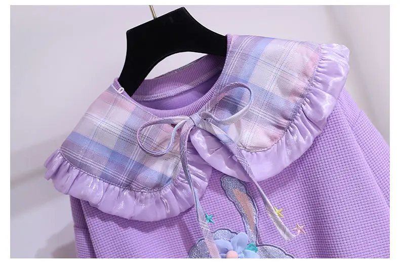 Girls Purple Bunny Hoodie Sweatshirt Set — feature 10