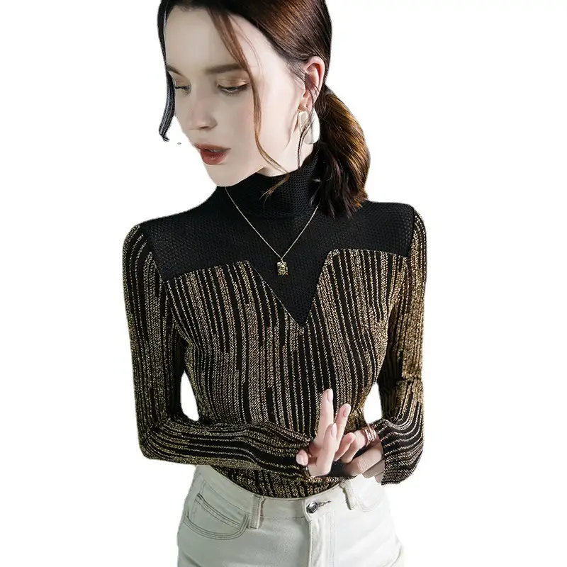 Fushengji Blue Mesh High Collar Top for Women - Image 9