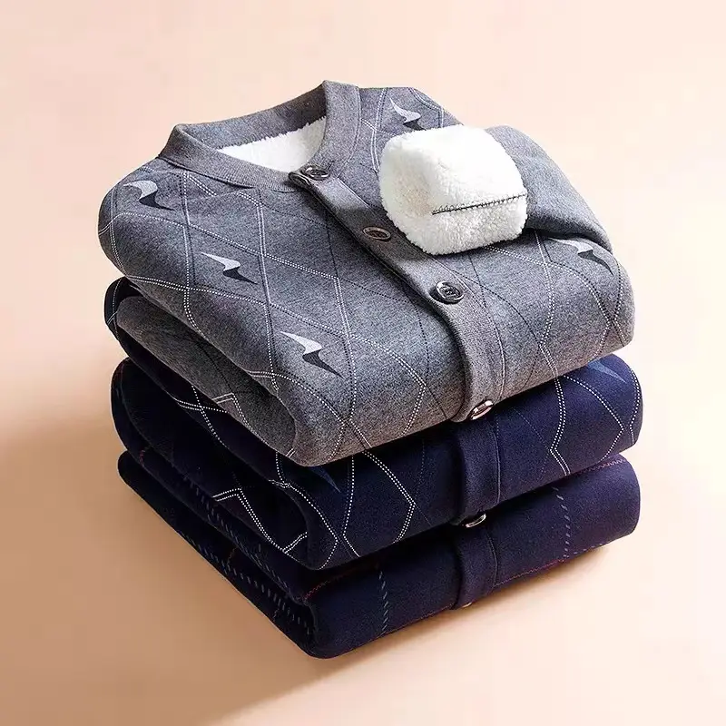 Men Fleece Lined Thermal Cardigan Large Warm Underwear - Image 3
