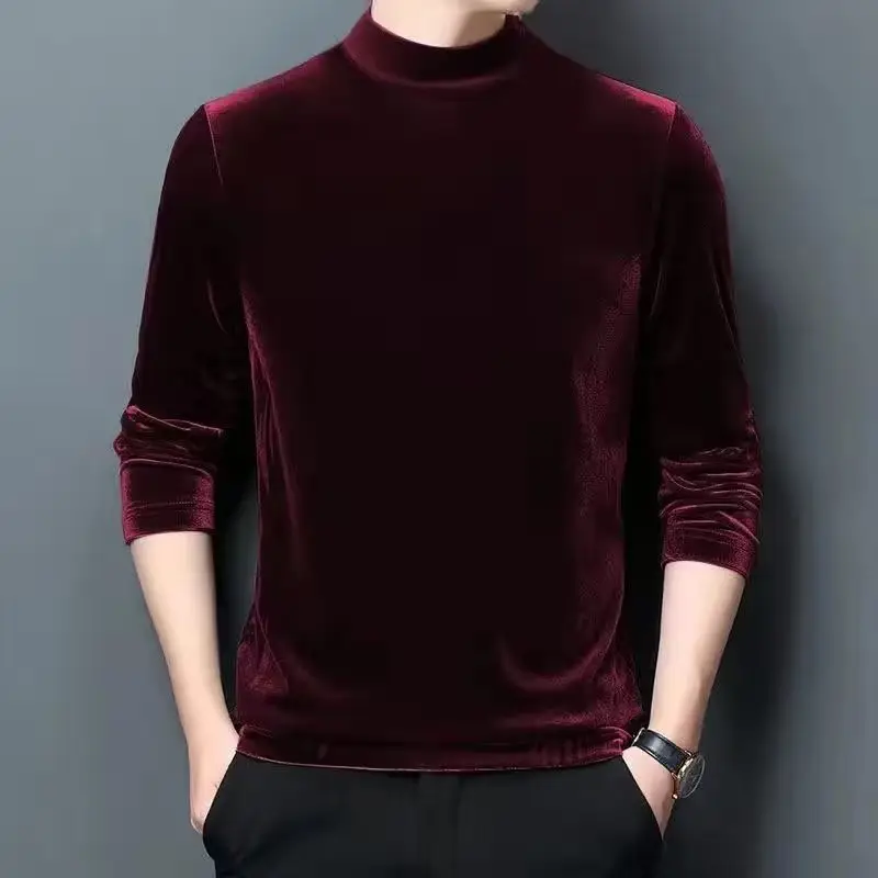 Men's Velvet Fleece Long Sleeve T-Shirt Maroon - Image 11