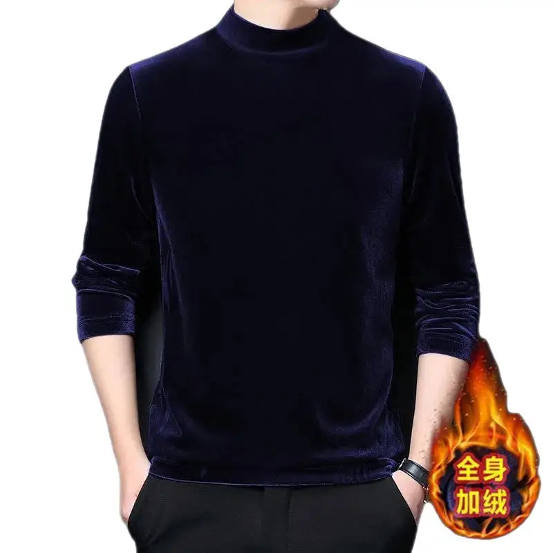 Men's Velvet Fleece Long Sleeve T-Shirt Maroon - Image 13