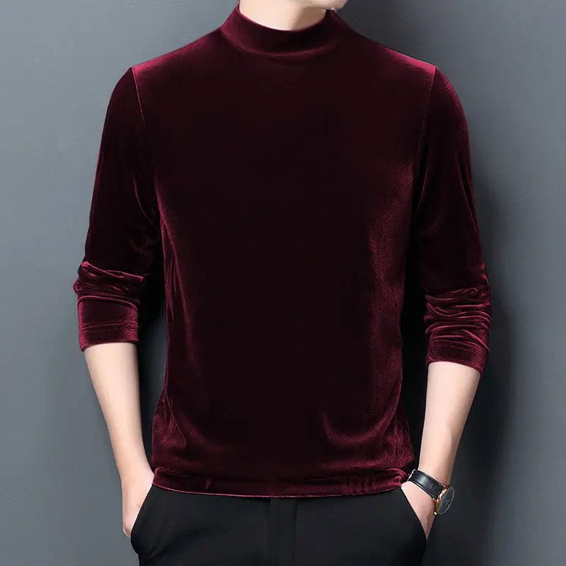 Men's Velvet Fleece Long Sleeve T-Shirt Maroon - Image 3