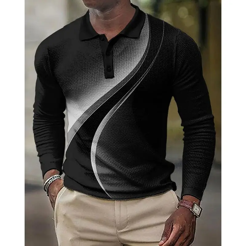 2025 Men Cross-Border 3D Printed Polo Shirt Blue Beige - Image 42