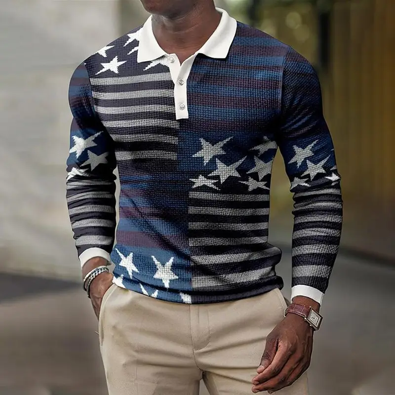 2025 Men Cross-Border 3D Printed Polo Shirt Blue Beige - Image 44