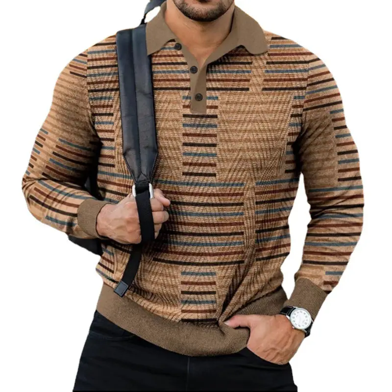 2025 Men Cross-Border 3D Printed Polo Shirt Blue Beige - Image 45
