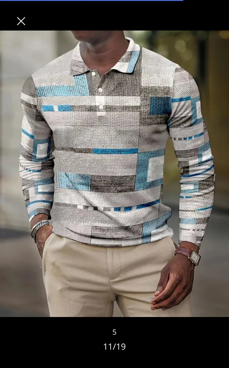 2025 Men Cross-Border 3D Printed Polo Shirt Blue Beige — feature 33