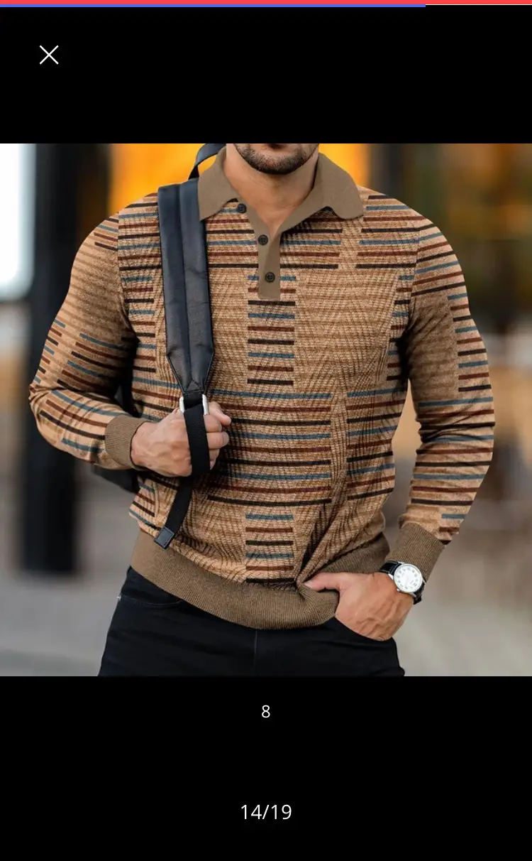 2025 Men Cross-Border 3D Printed Polo Shirt Blue Beige — feature 34