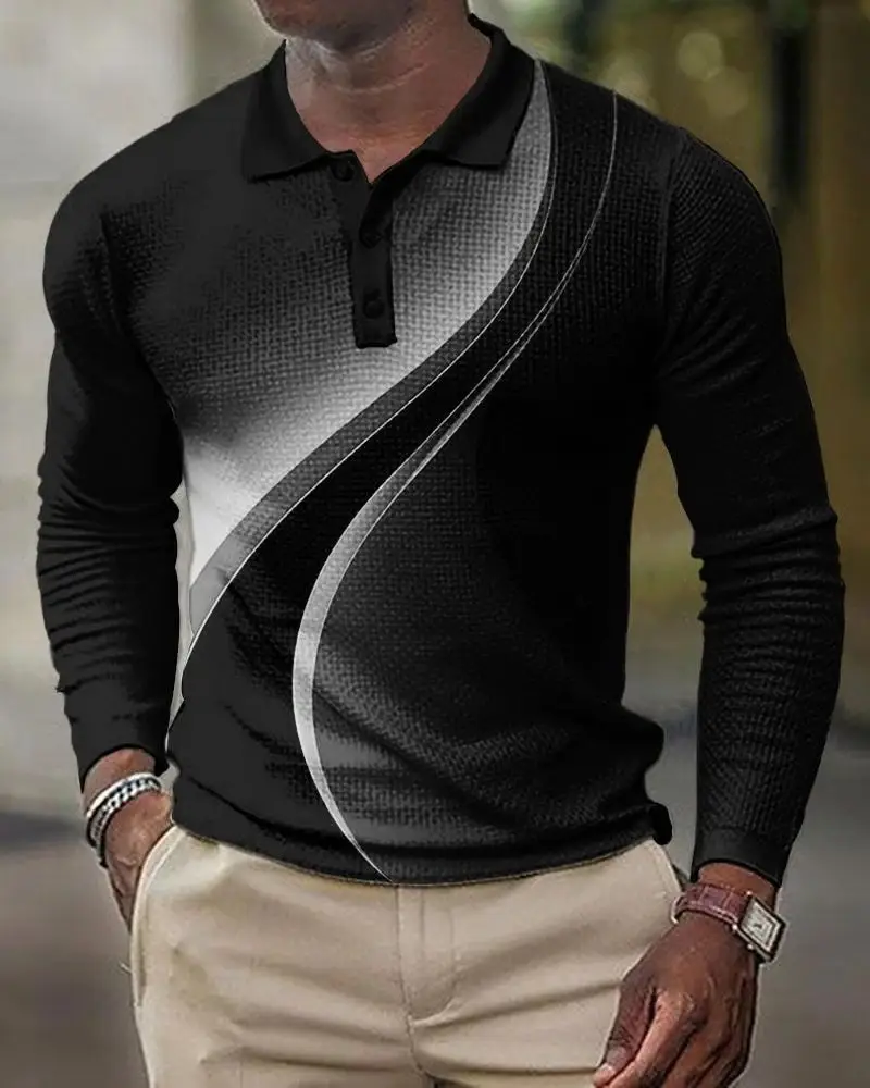 2025 Men Cross-Border 3D Printed Polo Shirt Blue Beige - Image 12