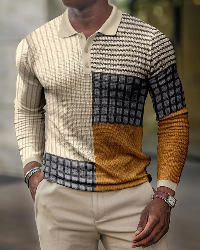 2025 Men Cross-Border 3D Printed Polo Shirt Blue Beige - Image 19