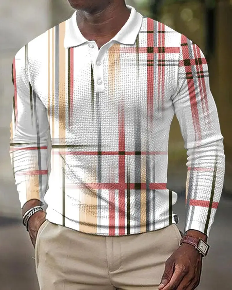 2025 Men Cross-Border 3D Printed Polo Shirt Blue Beige - Image 2