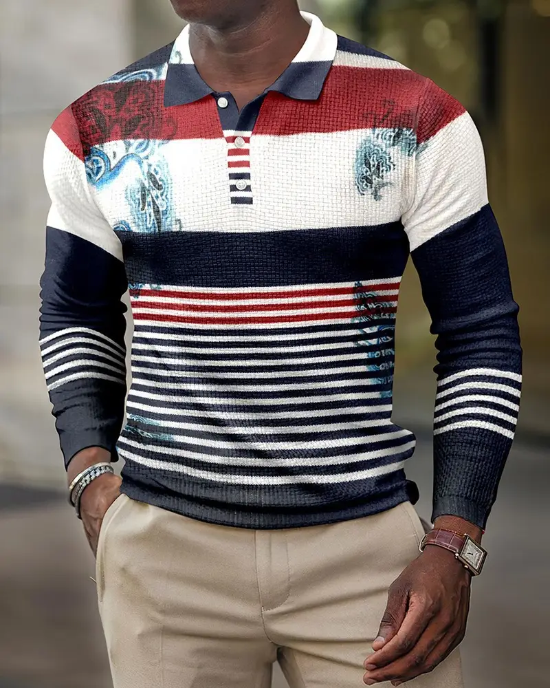 2025 Men Cross-Border 3D Printed Polo Shirt Blue Beige - Image 20