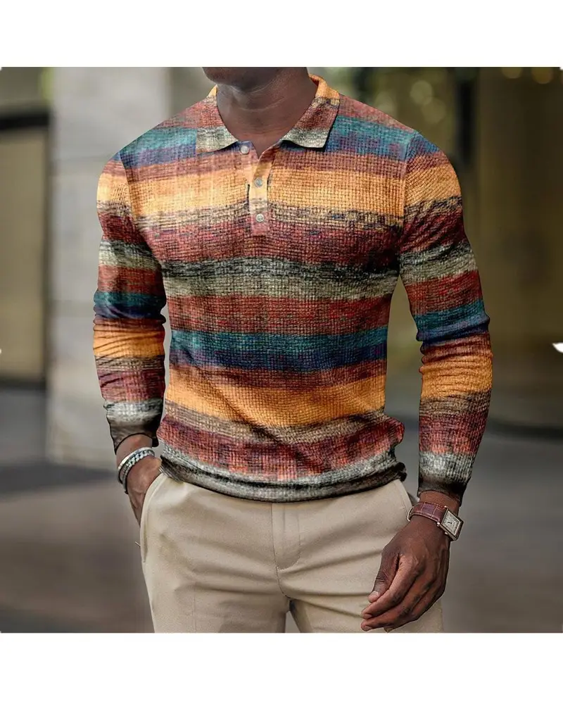2025 Men Cross-Border 3D Printed Polo Shirt Blue Beige - Image 21