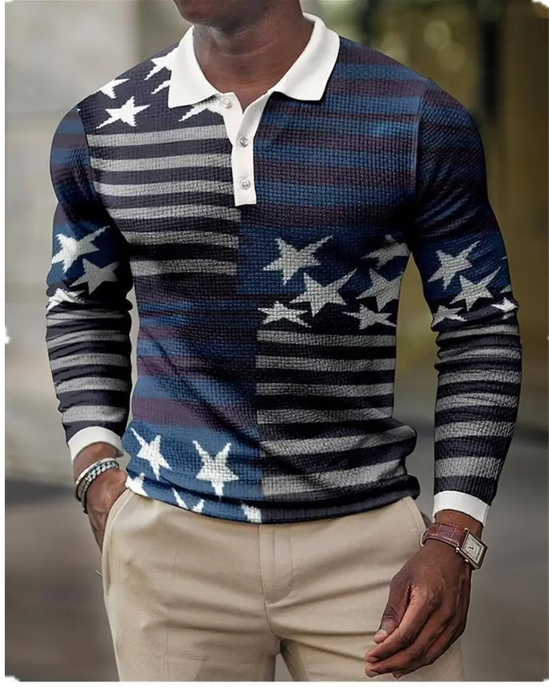 2025 Men Cross-Border 3D Printed Polo Shirt Blue Beige - Image 22