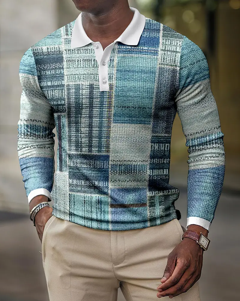 2025 Men Cross-Border 3D Printed Polo Shirt Blue Beige - Image 23