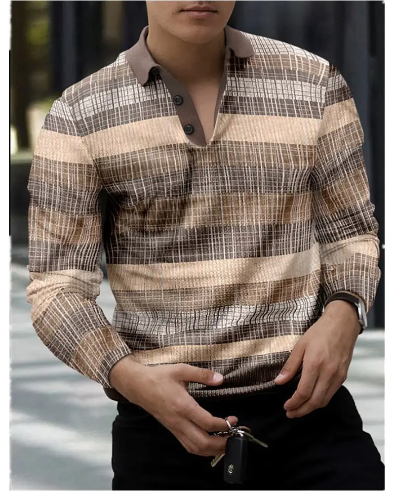 2025 Men Cross-Border 3D Printed Polo Shirt Blue Beige - Image 25