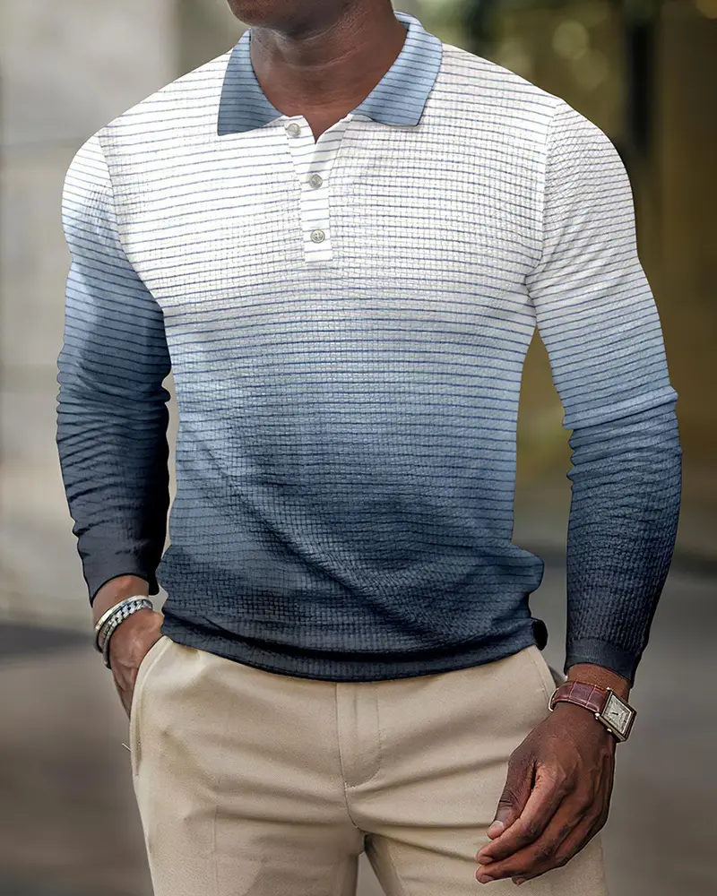 2025 Men Cross-Border 3D Printed Polo Shirt Blue Beige - Image 26