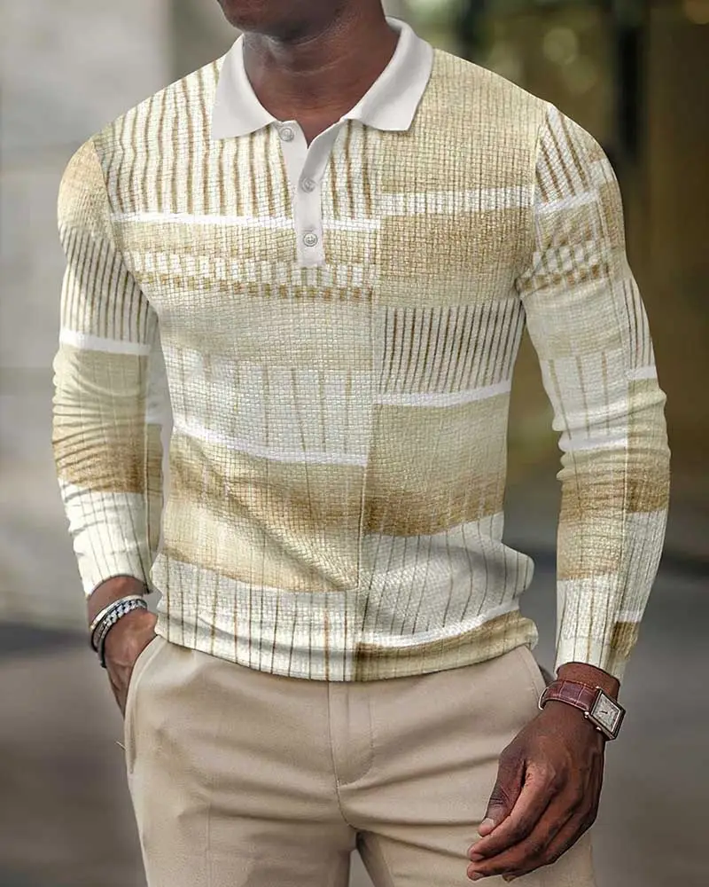 2025 Men Cross-Border 3D Printed Polo Shirt Blue Beige - Image 27