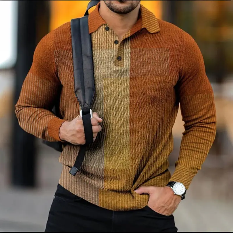 2025 Men Cross-Border 3D Printed Polo Shirt Blue Beige - Image 28
