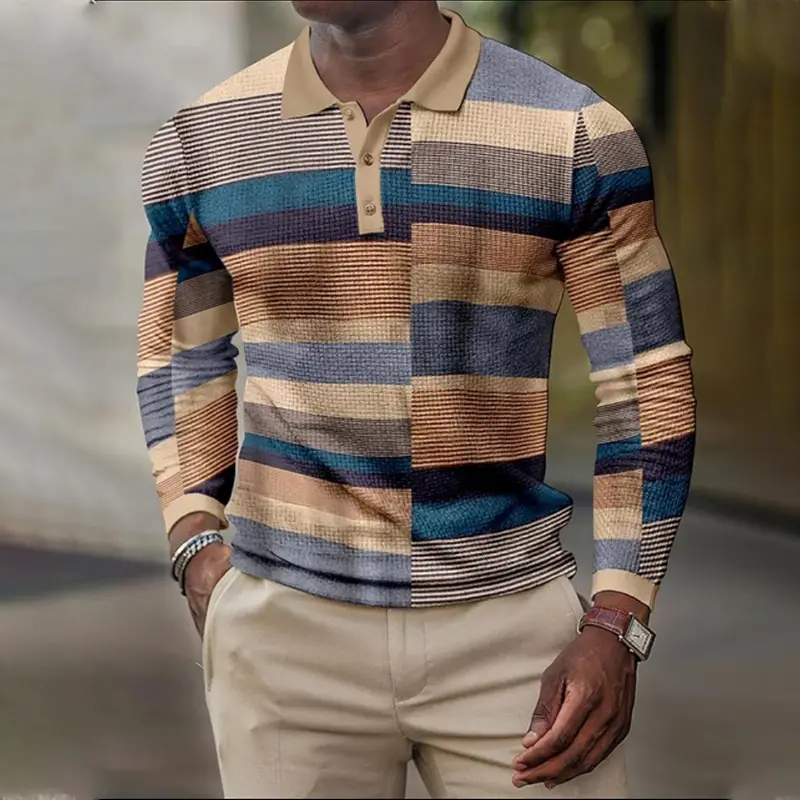 2025 Men Cross-Border 3D Printed Polo Shirt Blue Beige - Image 29