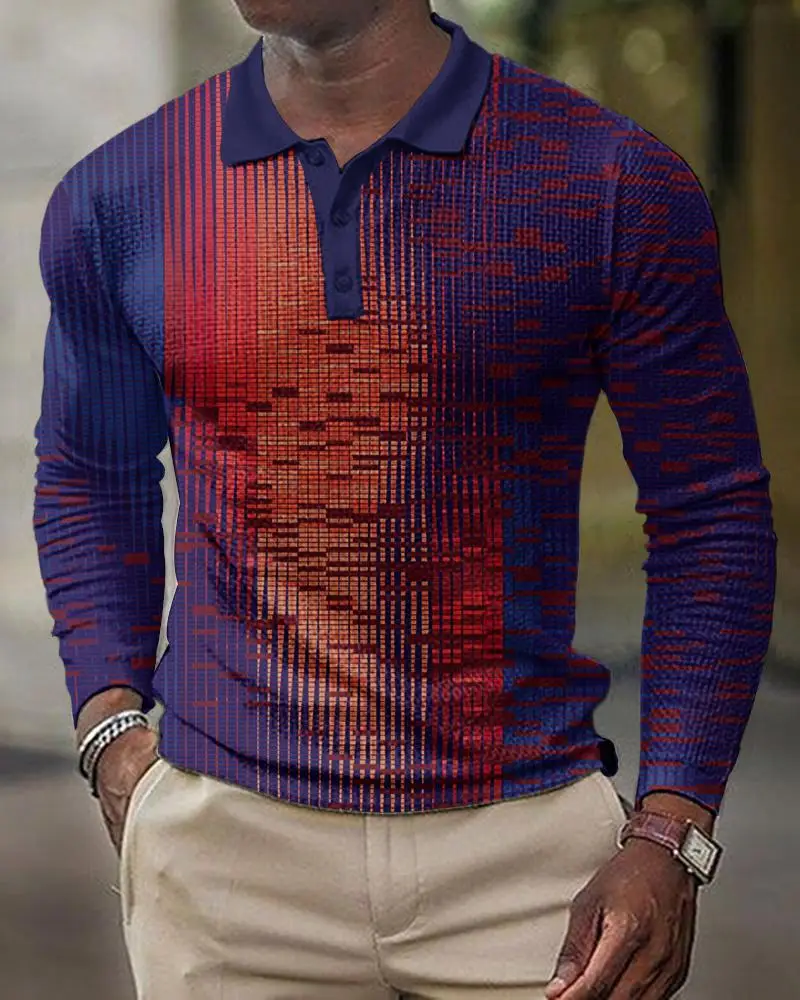 2025 Men Cross-Border 3D Printed Polo Shirt Blue Beige - Image 3