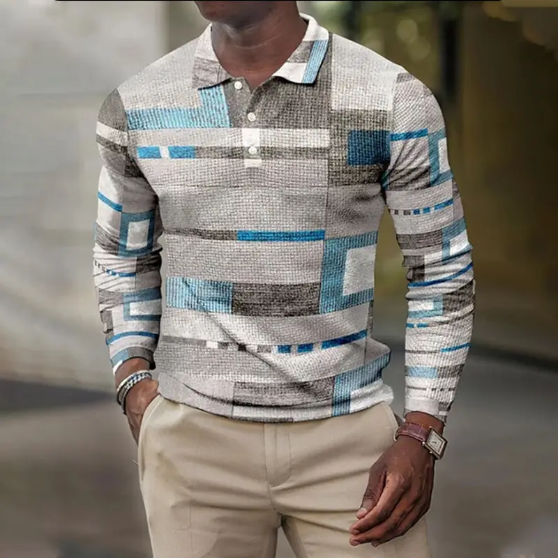 2025 Men Cross-Border 3D Printed Polo Shirt Blue Beige - Image 31