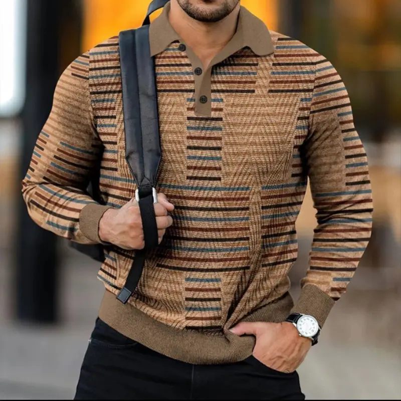 2025 Men Cross-Border 3D Printed Polo Shirt Blue Beige - Image 32