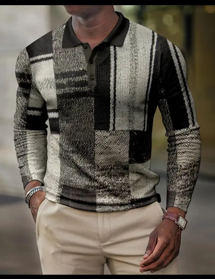 2025 Men Cross-Border 3D Printed Polo Shirt Blue Beige - Image 33