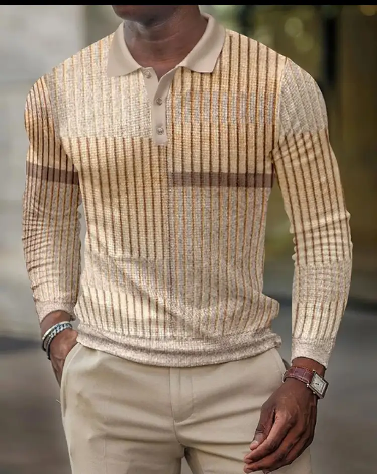 2025 Men Cross-Border 3D Printed Polo Shirt Blue Beige - Image 34