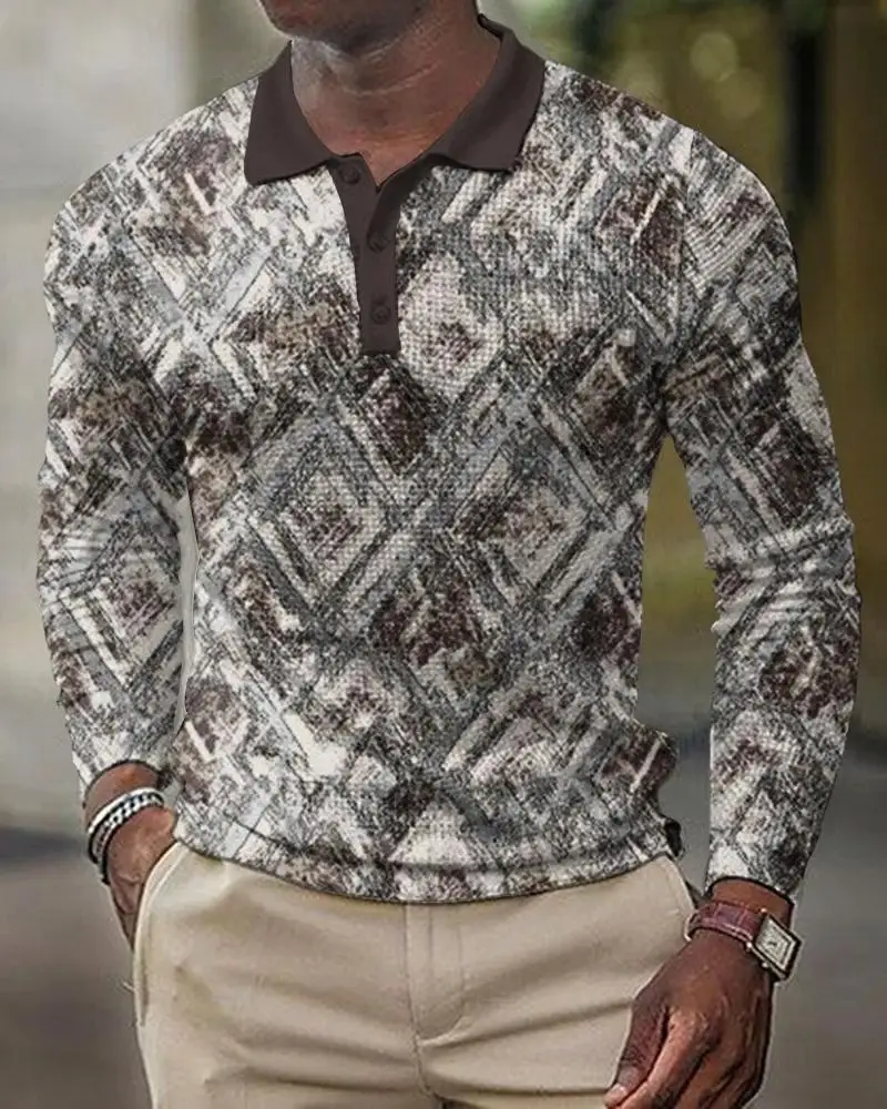 2025 Men Cross-Border 3D Printed Polo Shirt Blue Beige - Image 6