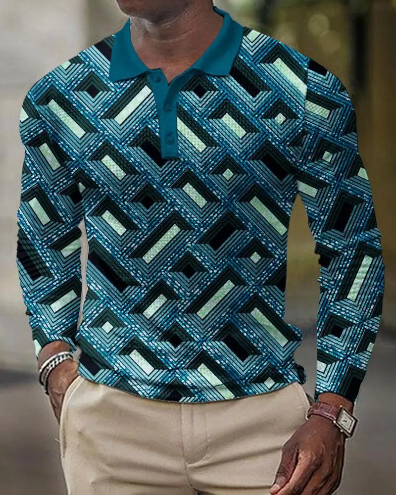 2025 Men Cross-Border 3D Printed Polo Shirt Blue Beige - Image 7