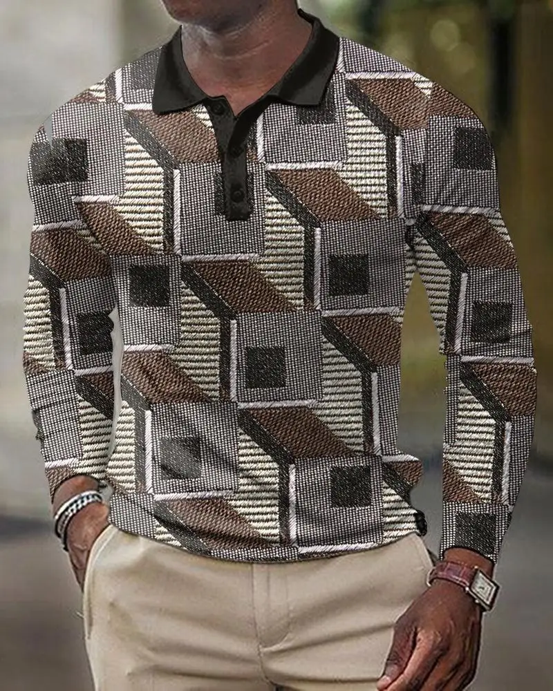 2025 Men Cross-Border 3D Printed Polo Shirt Blue Beige - Image 9