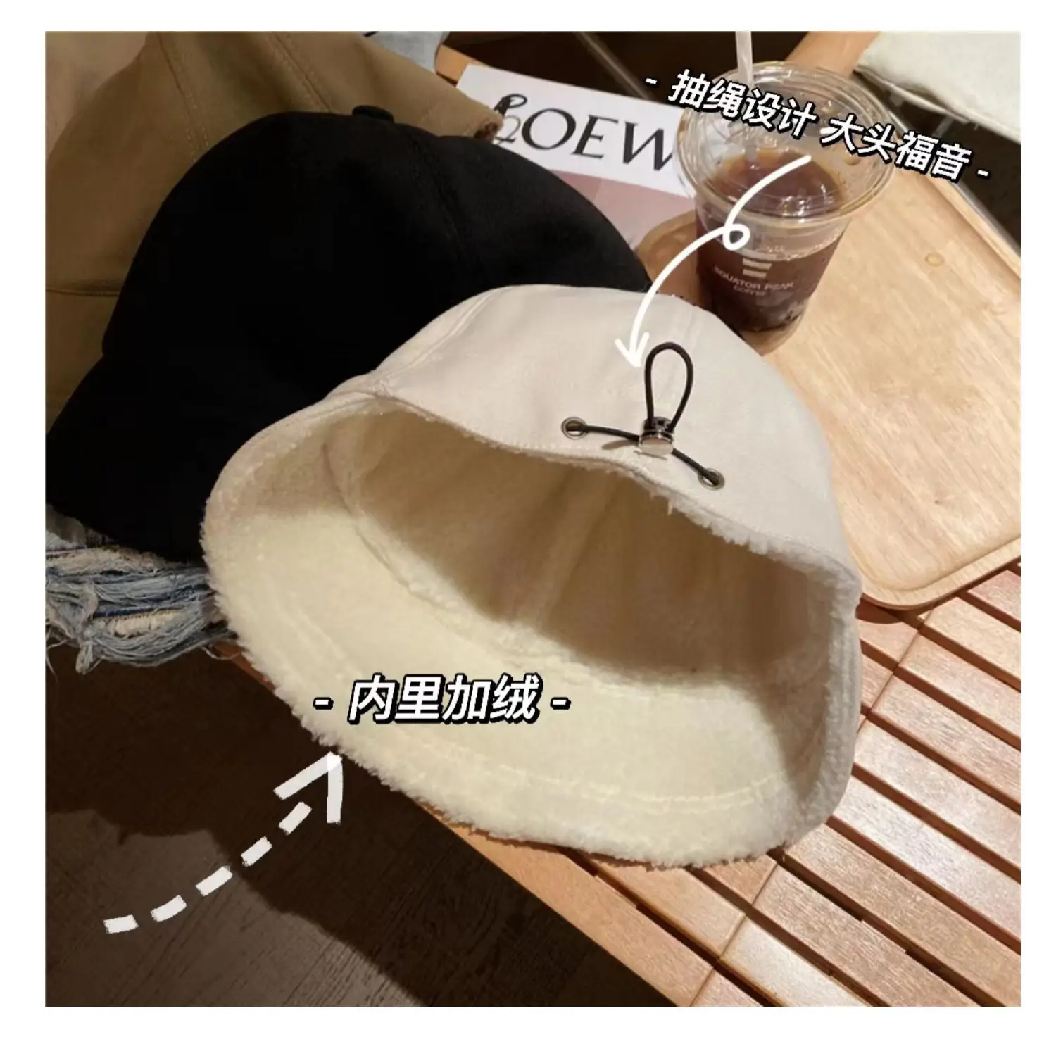 Women's Beige Wide Brim Cap for Autumn Winter — feature 29