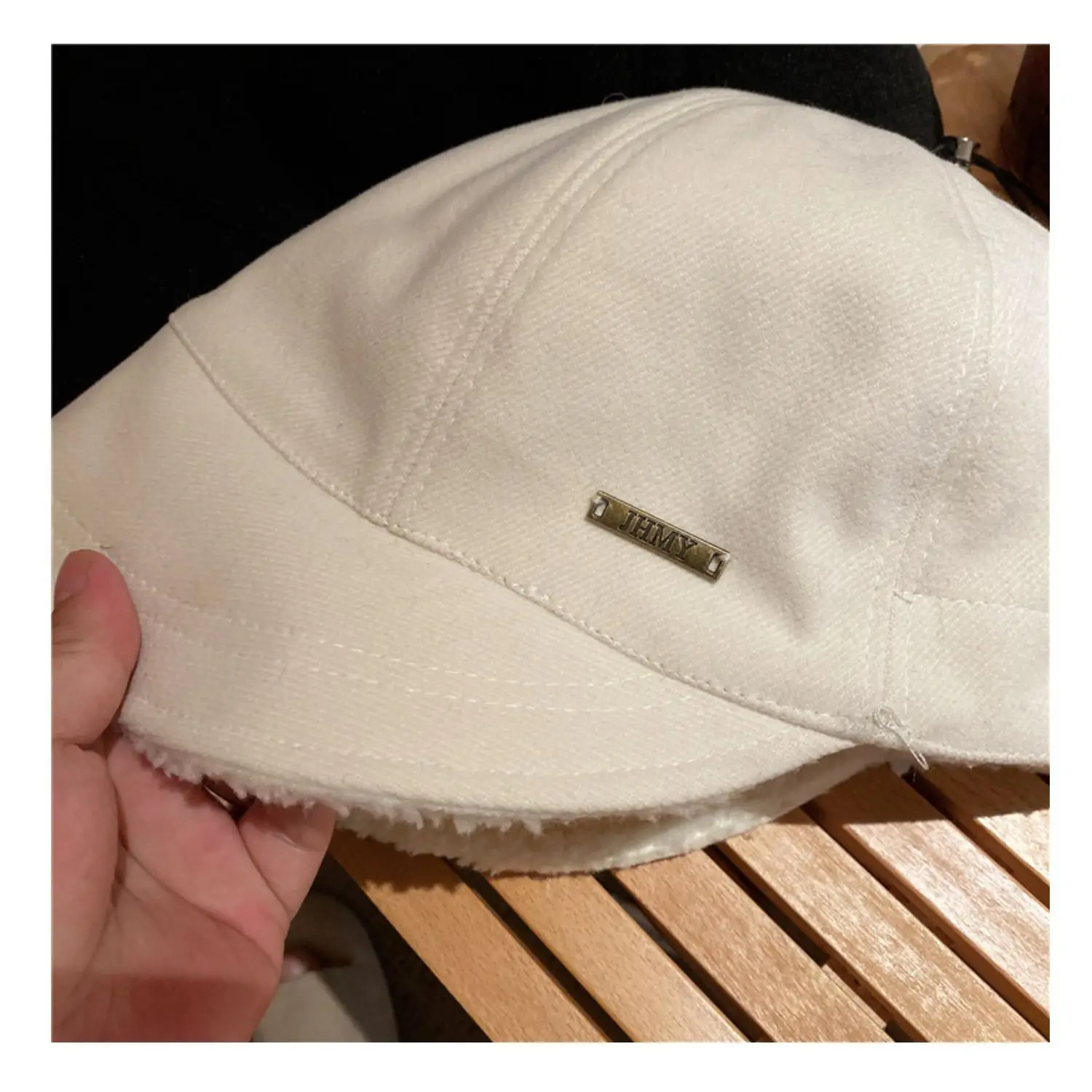 Women's Beige Wide Brim Cap for Autumn Winter — feature 30