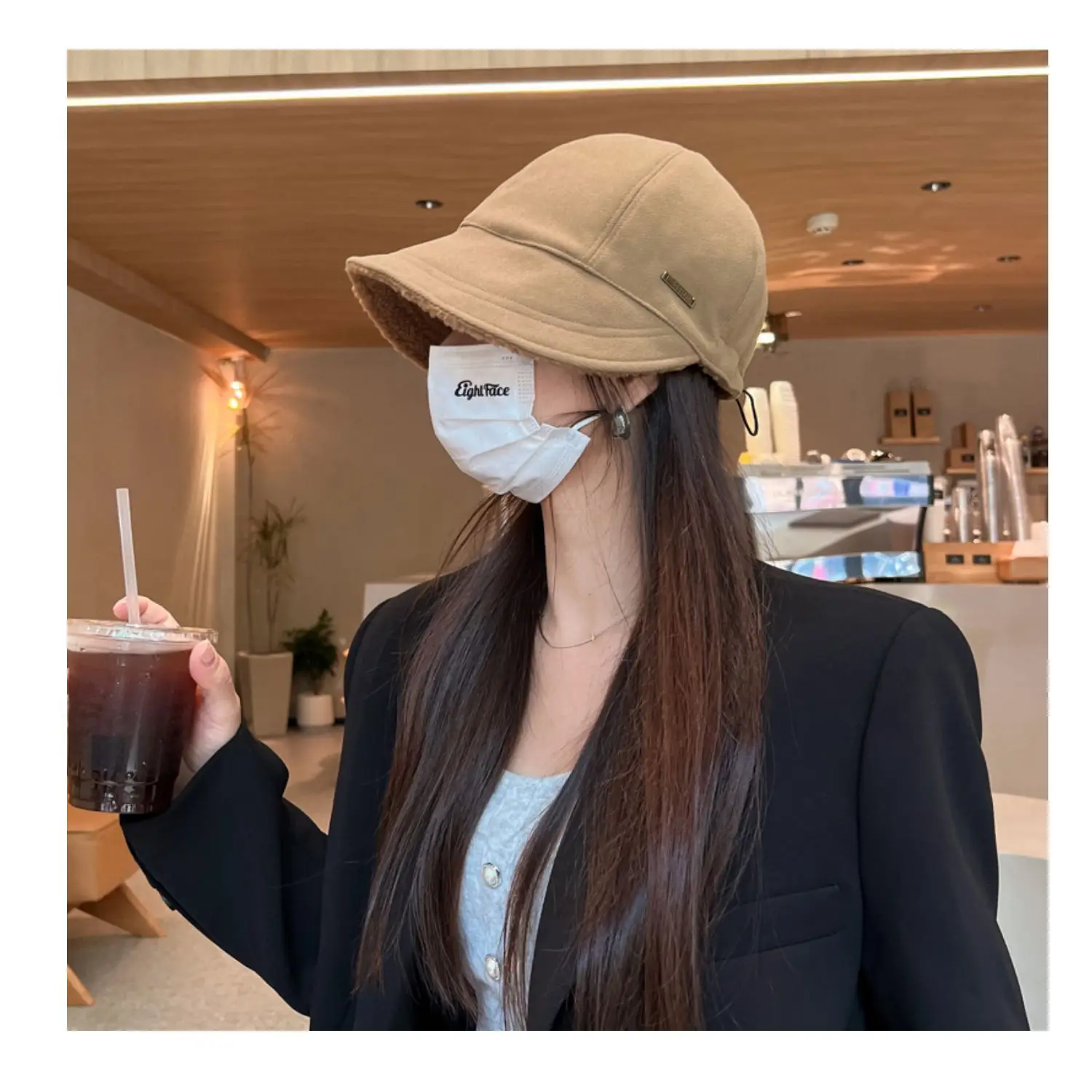 Women's Beige Wide Brim Cap for Autumn Winter — feature 9