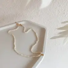 Small Broken Gold Freshwater Pearl Necklace Geometric All-match Retro Light Luxury Necklace Popular Korean Style ins Style — feature 11
