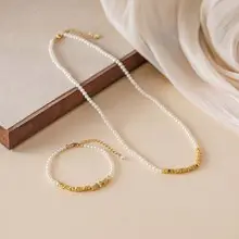 Small Broken Gold Freshwater Pearl Necklace Geometric All-match Retro Light Luxury Necklace Popular Korean Style ins Style — feature 12